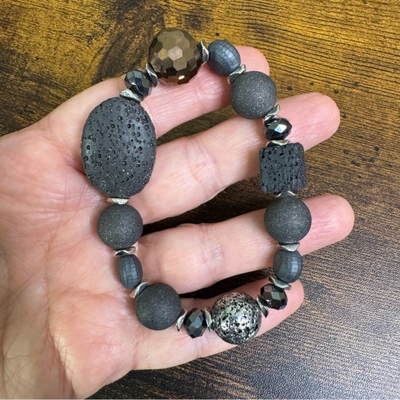 Unisex Essential Oil Diffuser Lava And Black Stone Bead Stretch Bracelet Chunky - Picture 4 of 10